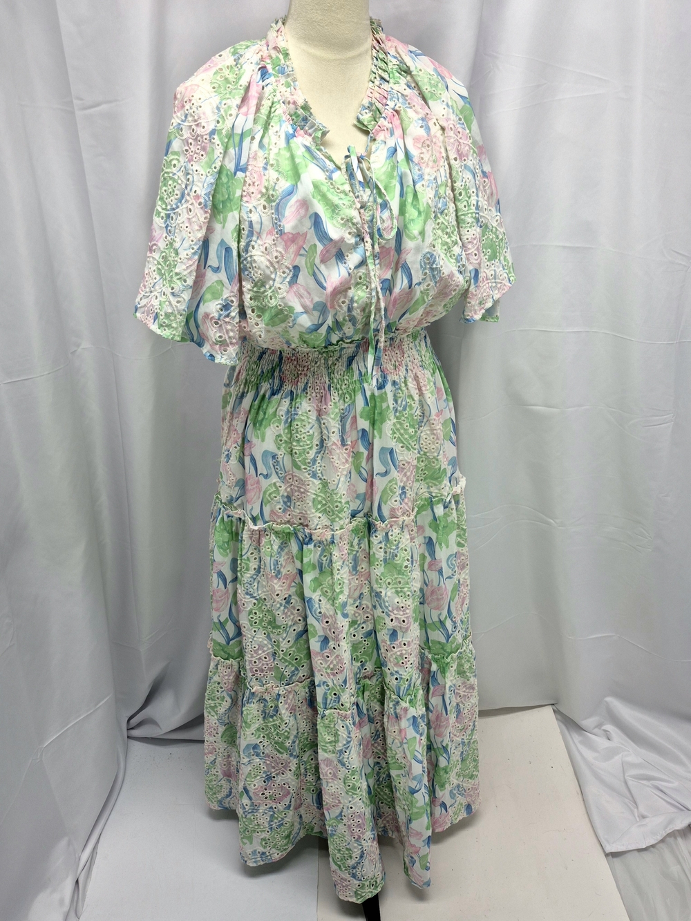 Impressions Boutique Picking Tulips Floral Eyelet Maxi Dress 1X